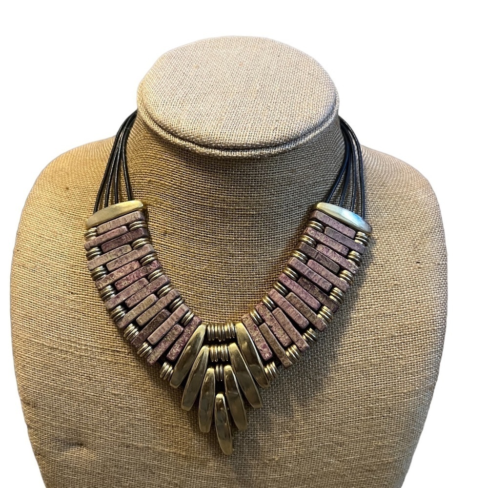 Vintage Natural Stone Bib‎ Necklace Collana Lavender